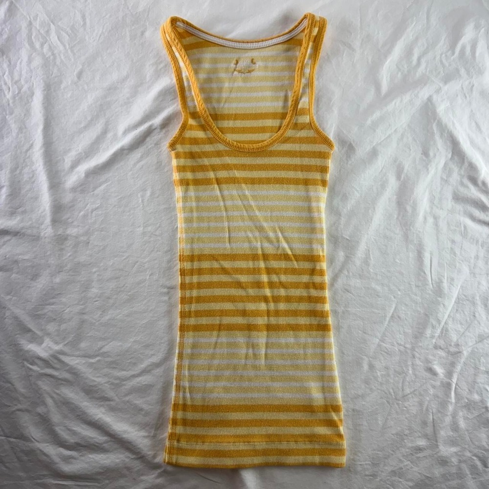 SO Yellow Striped Ribbed Scoop Neck Long Tank Top Womens S Y2k Preppy